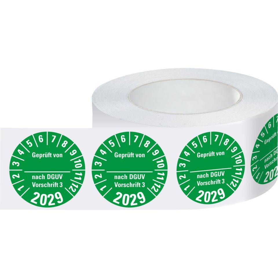 Prüfplakette Geprüft von nach DGUV 3, 2029, grün, Dokumentenfolie, Ø 30mm, 500/Rolle-3