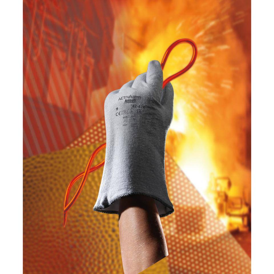 Ansell ActivArmr® Hitzeschutzhandschuh 42-474, Kat.III, grau, 350mm, Größe 8-2