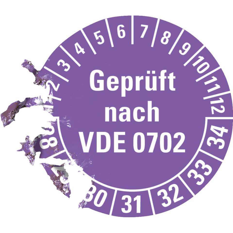 Prüfplakette Geprüft nach VDE 0702 28-34, violett, Dokumentenfolie, Ø30mm, 18/Bogen-1