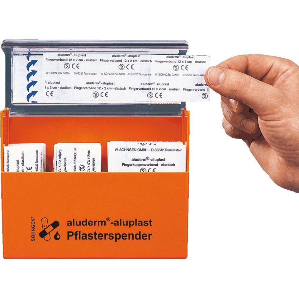 aluderm-aluplast Pflasterspender, gefüllt, Kunststoff, Wandhalterung, 160x122x57mm-1