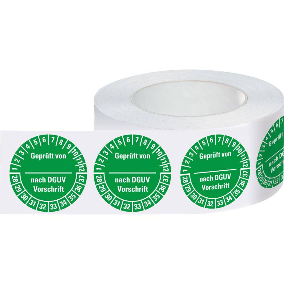 Prüfplakette Geprüft-DGUV Vorschrift, 28-37, grün, Dokumentenfolie, Ø 30mm, 500/Rolle-3