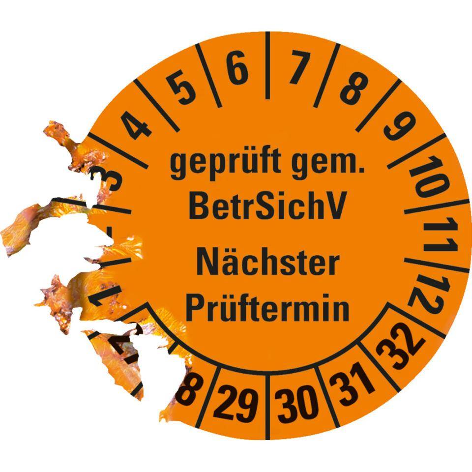 Prüfplakette BetrSichV nächster Prüftermin, 27-32, orange, Dokumentenfolie, Ø30mm, 18/Bogen-2