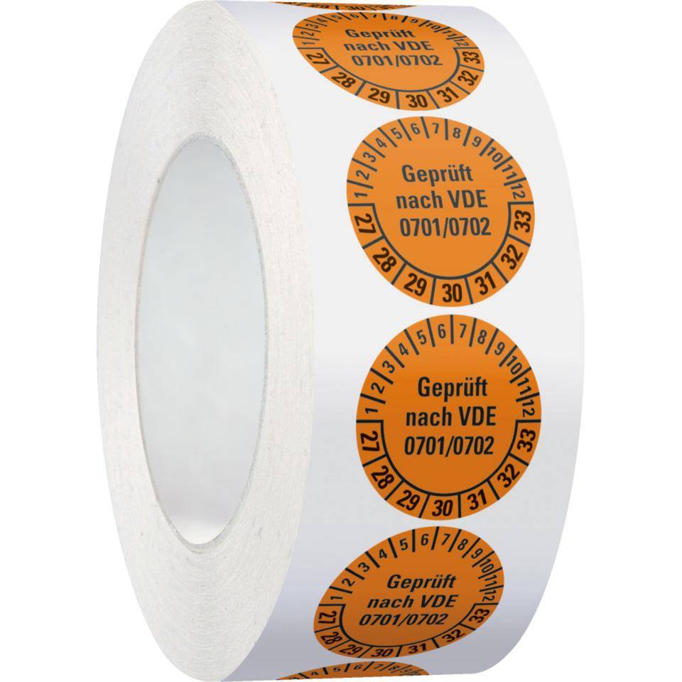 Prüfplakette geprüft nach VDE 0701, 27-33, orange, Dokumentenfolie, Ø30mm, 500/Rolle-3