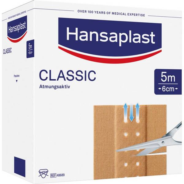 Hansaplast® Classic-Pflaster, luftdurchlässig, für normale Haut,6cm, 5m/Rolle