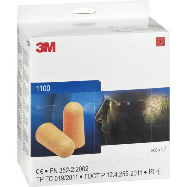 3M Gehörschutzstöpsel 1100, Kat.III, EN 352-2, orange, Schaumstoff, 200 Paar/Box