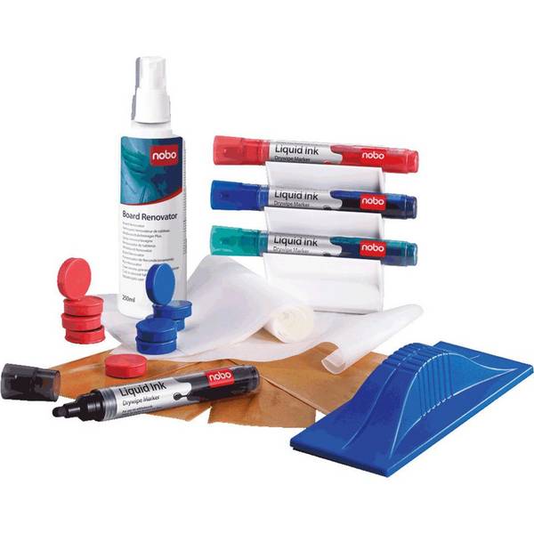 Zubehör-Set, für nobo Whiteboard, 4 Marker, Tafelwischer, Reinigungsspray, 10 Magnete