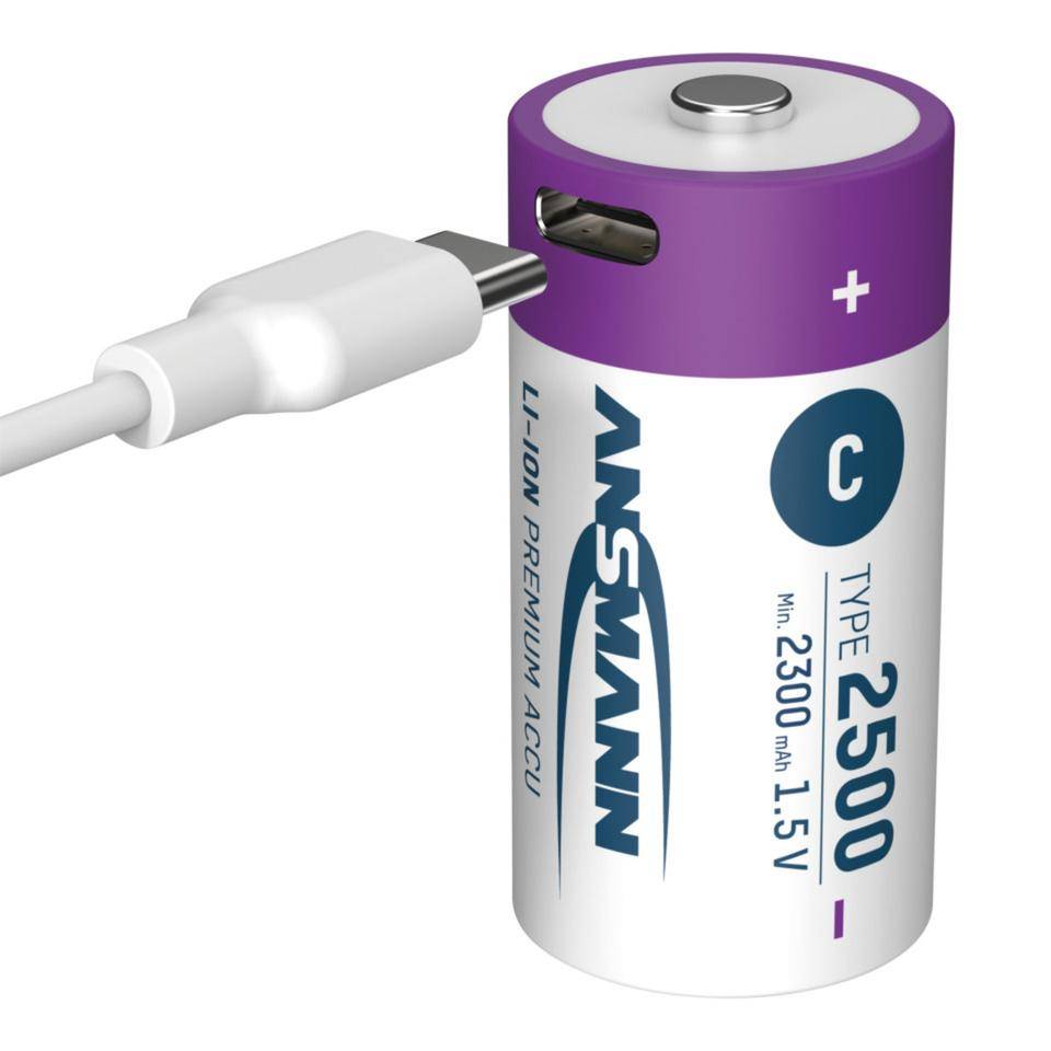 ANSMANN Lithium-Ionen Akkus Baby C Typ 2500 (min. 2300 mAh), 2/VE-2