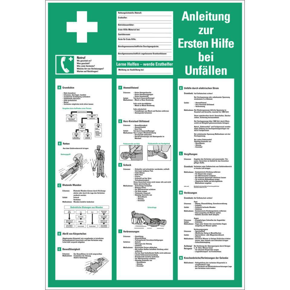 Aushang Anleitung zur Ersten Hilfe bei Unfällen, Kunststoff, 395x575mm-0