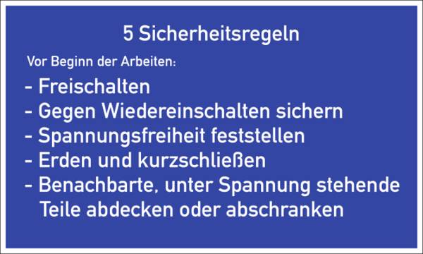 5 Sicherheitsregeln, Textschild, Kunststoff, 200x120 mm