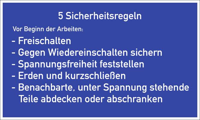 5 Sicherheitsregeln, Textschild, Kunststoff, 200x120 mm-0