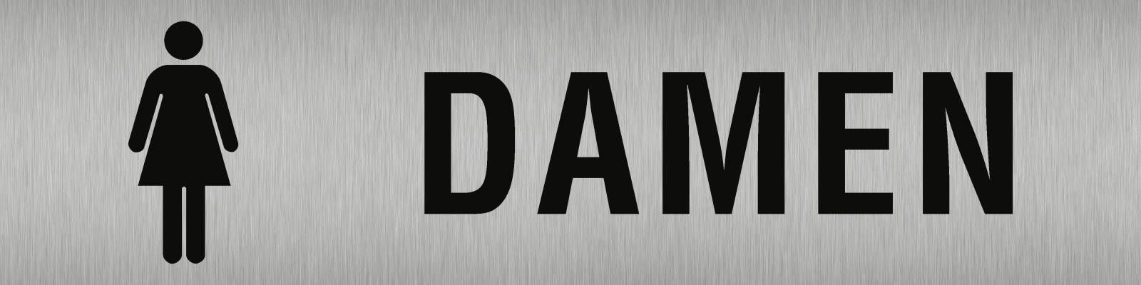 Schild Piktogramm WC Damen, Edelstahl, selbstklebend, 160x40 mm-0