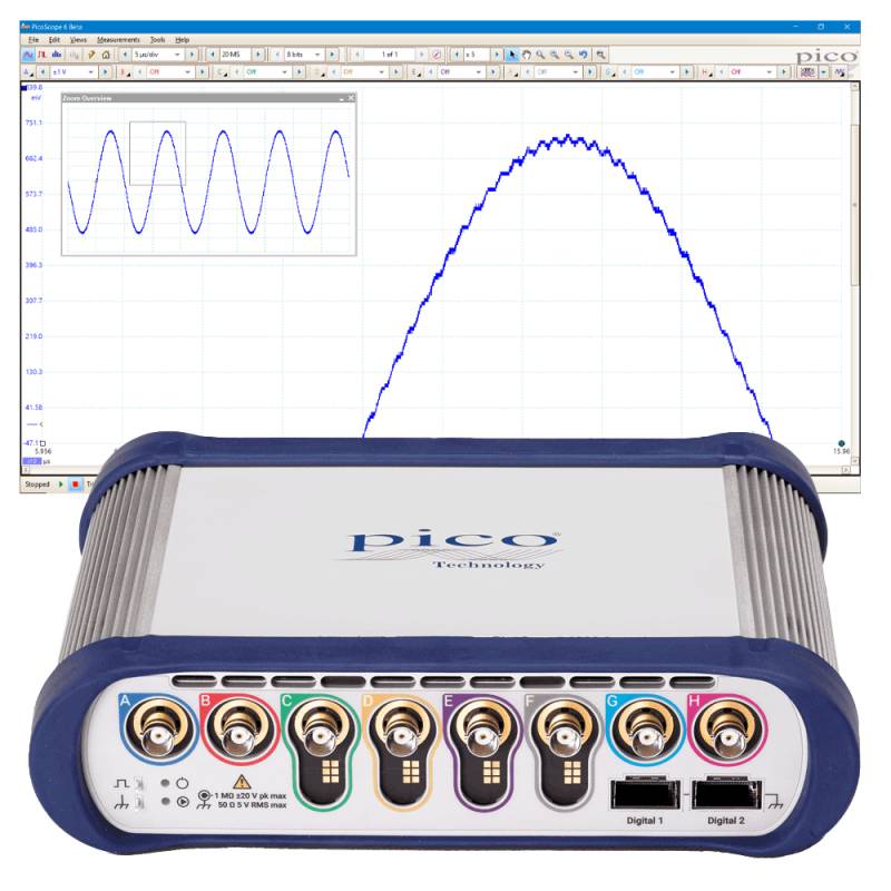 Pico Technology PQ197 | USB Oszilloskop 6804E, 6000E Serie, 8 Kanal, 500 MHz, 5 GSa/s Abtastrate-0