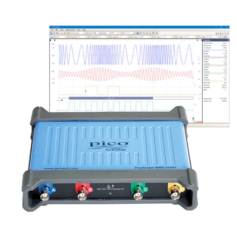 Pico Technology PQ289 | USB-PC Oszilloskop 4424A, 4 Kanal, 20 MHz, 12 Bit, 80 MSa/s, AWG-0