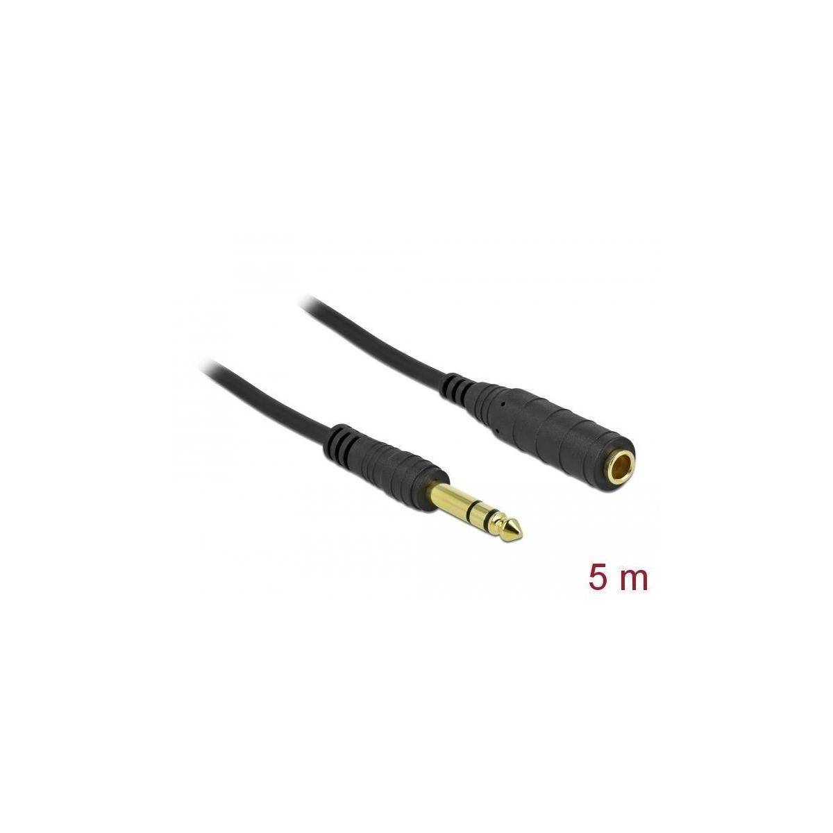 Delock Klinkenverlängerungskabel 6.35 mm 3 Pin Stecker zu Buchse 5 m schwarz 5 m 3-polig-1