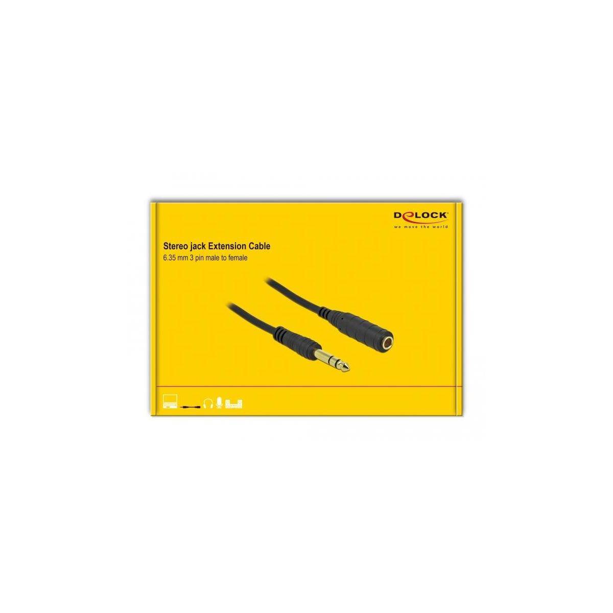 Delock Klinkenverlängerungskabel 6.35 mm 3 Pin Stecker zu Buchse 5 m schwarz 5 m 3-polig-2