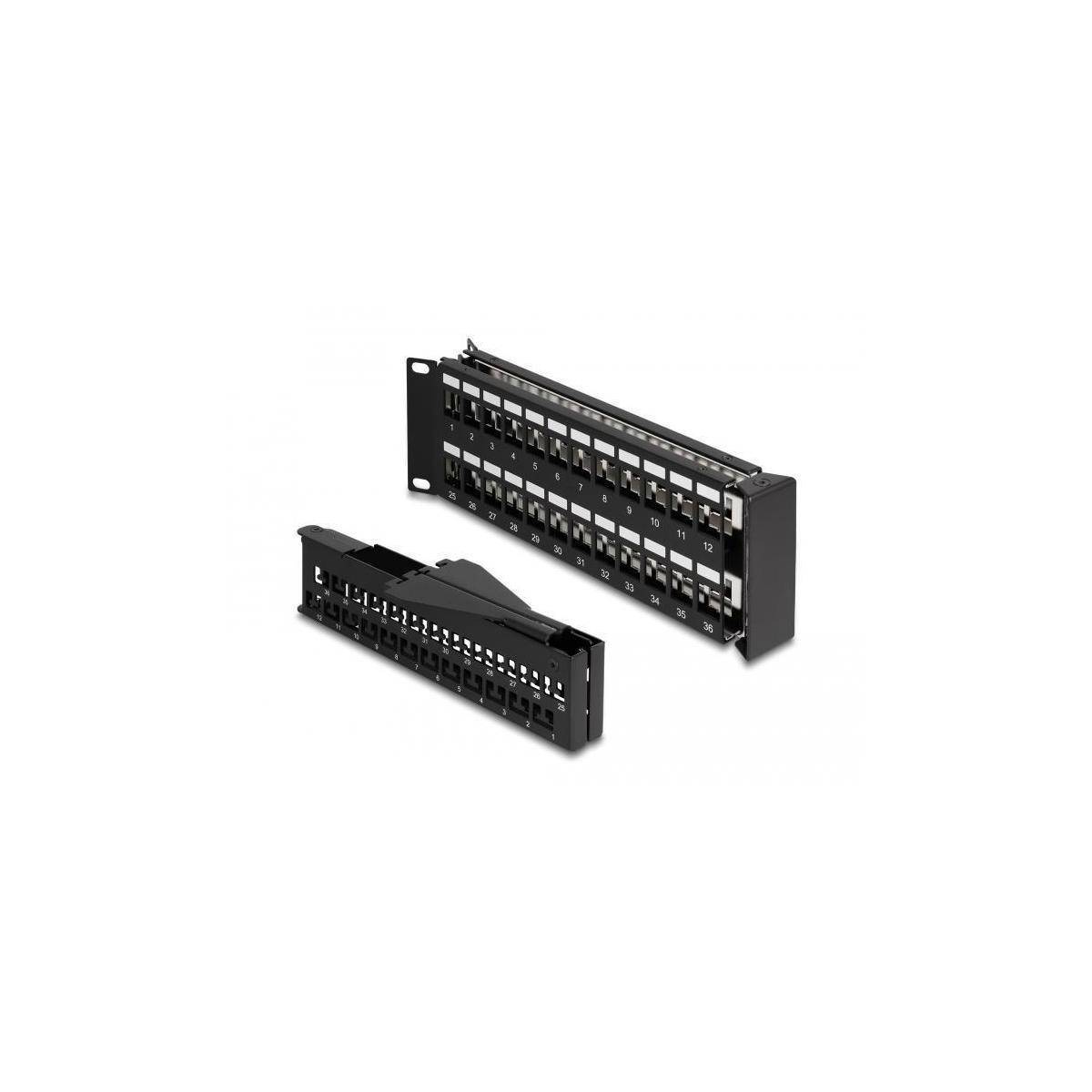 Delock 19'' Keystone Patchpanel 48 Port 2 HE gewinkelt schwarz Patch-Panel Schwarz-3