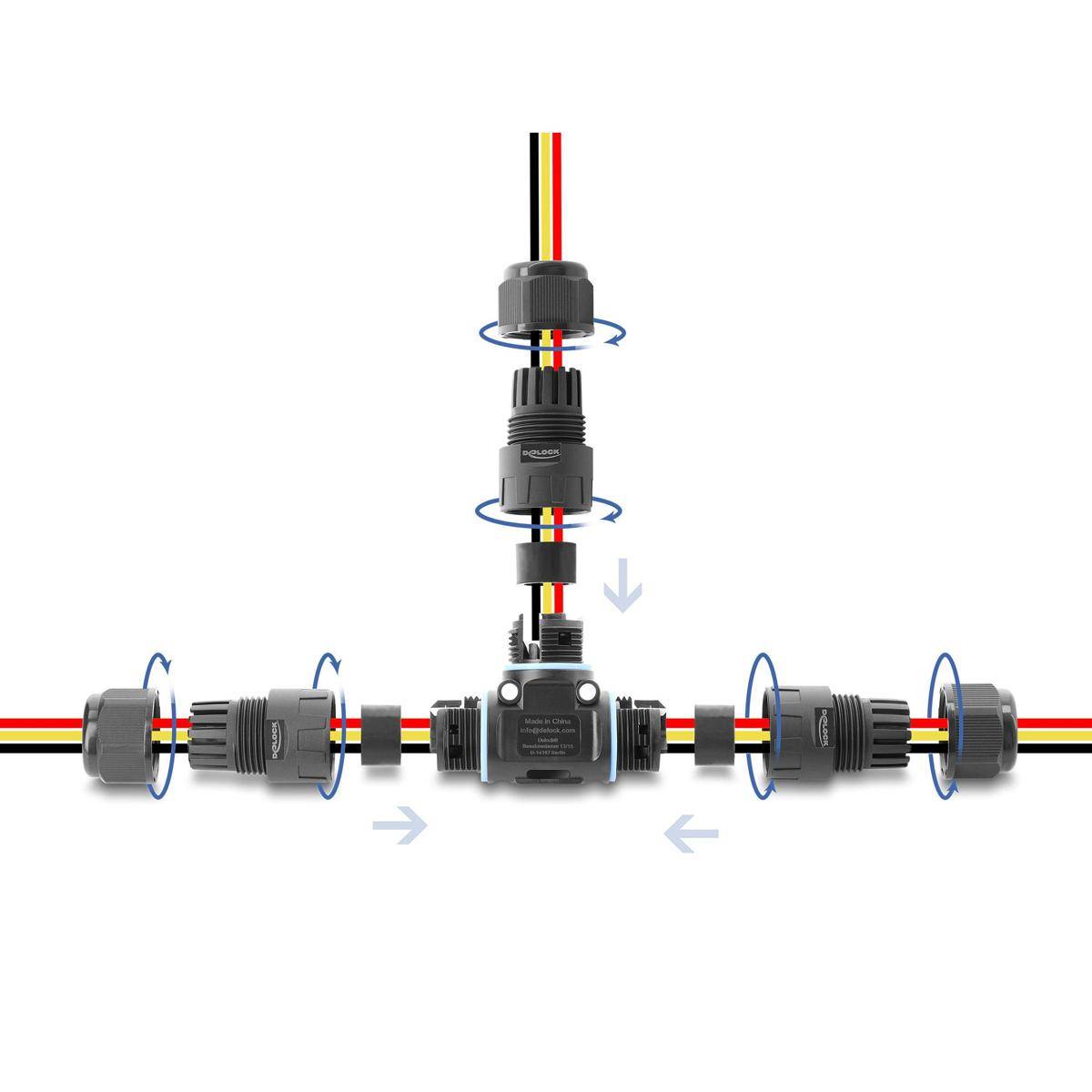 Delock Kabelverbinder T-Form mit Klemmverbind. IP68-2