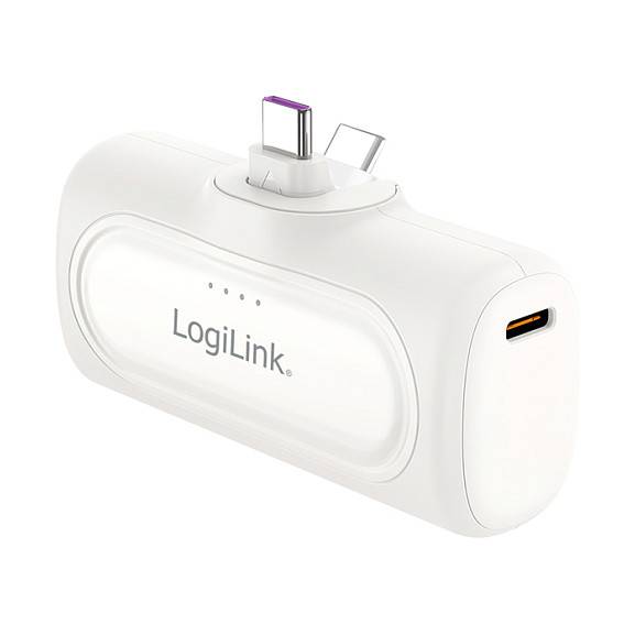 Logilink Mobile Power Bank, LiPo, 5000 mAh, built-in USB-C plug, white Energie & USV Powerbanks-0