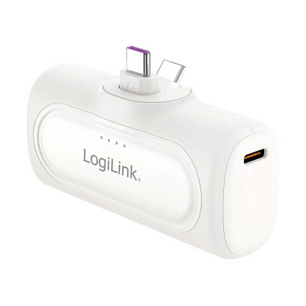 Logilink Mobile Power Bank, LiPo, 5000 mAh, built-in USB-C plug, white Energie & USV Powerbanks