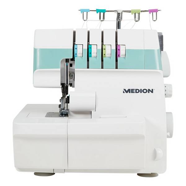 MEDION 90 W Leistung, LED Licht, nähen mit 4 Fäden gleichzeitig, umfangreiches Zubehör, Weiß, Overlock-Nähmaschine, Over
