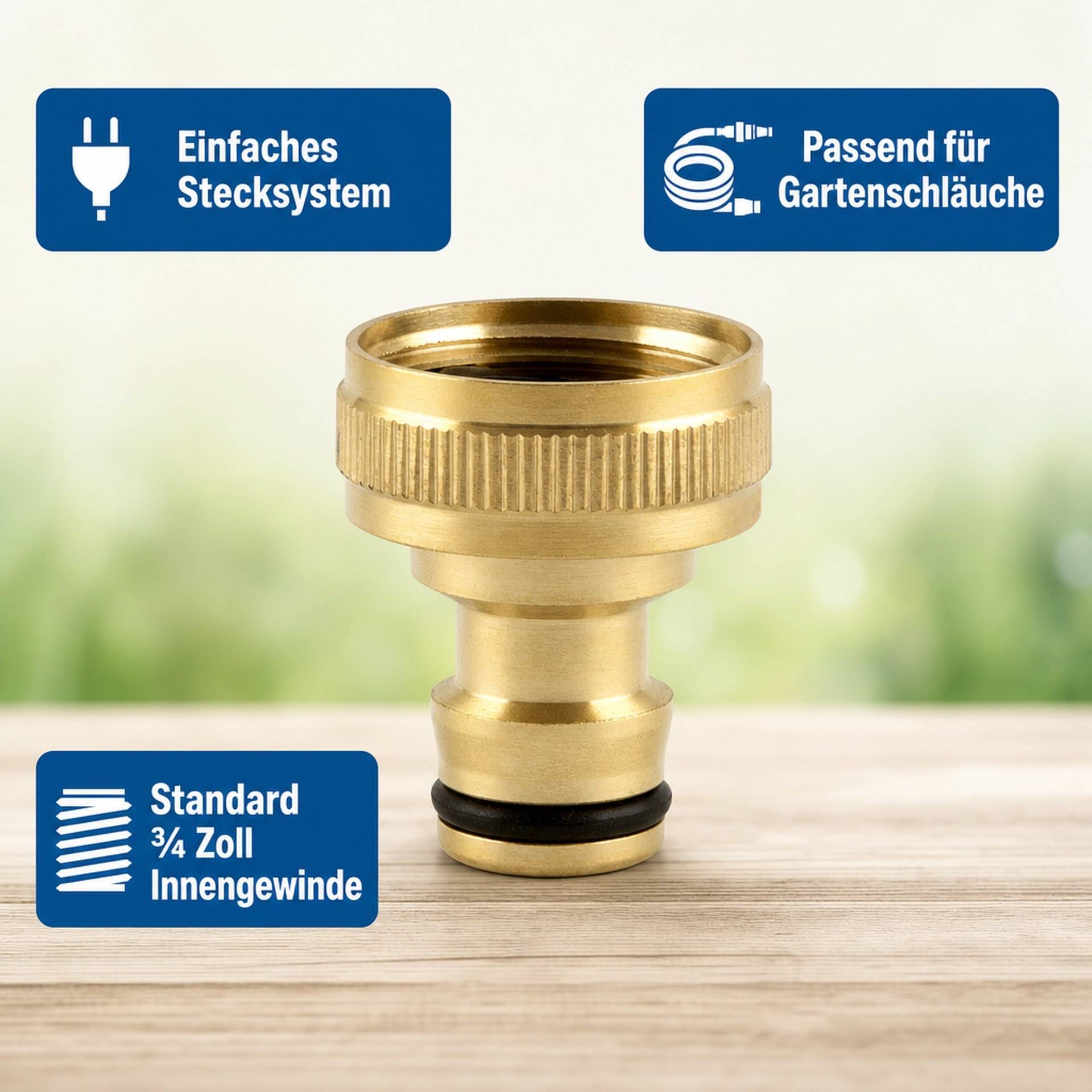 Hahnanschluss mit Stecker aus Messing, Stecksystem, ¾“ Innengewinde-1