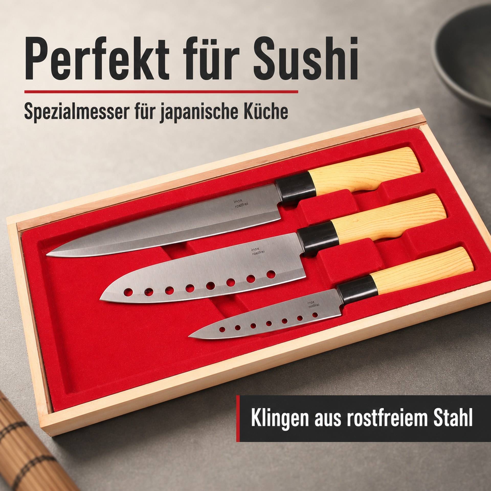 Messer-Set Asia im Holz-Etui, 3 Messer-3