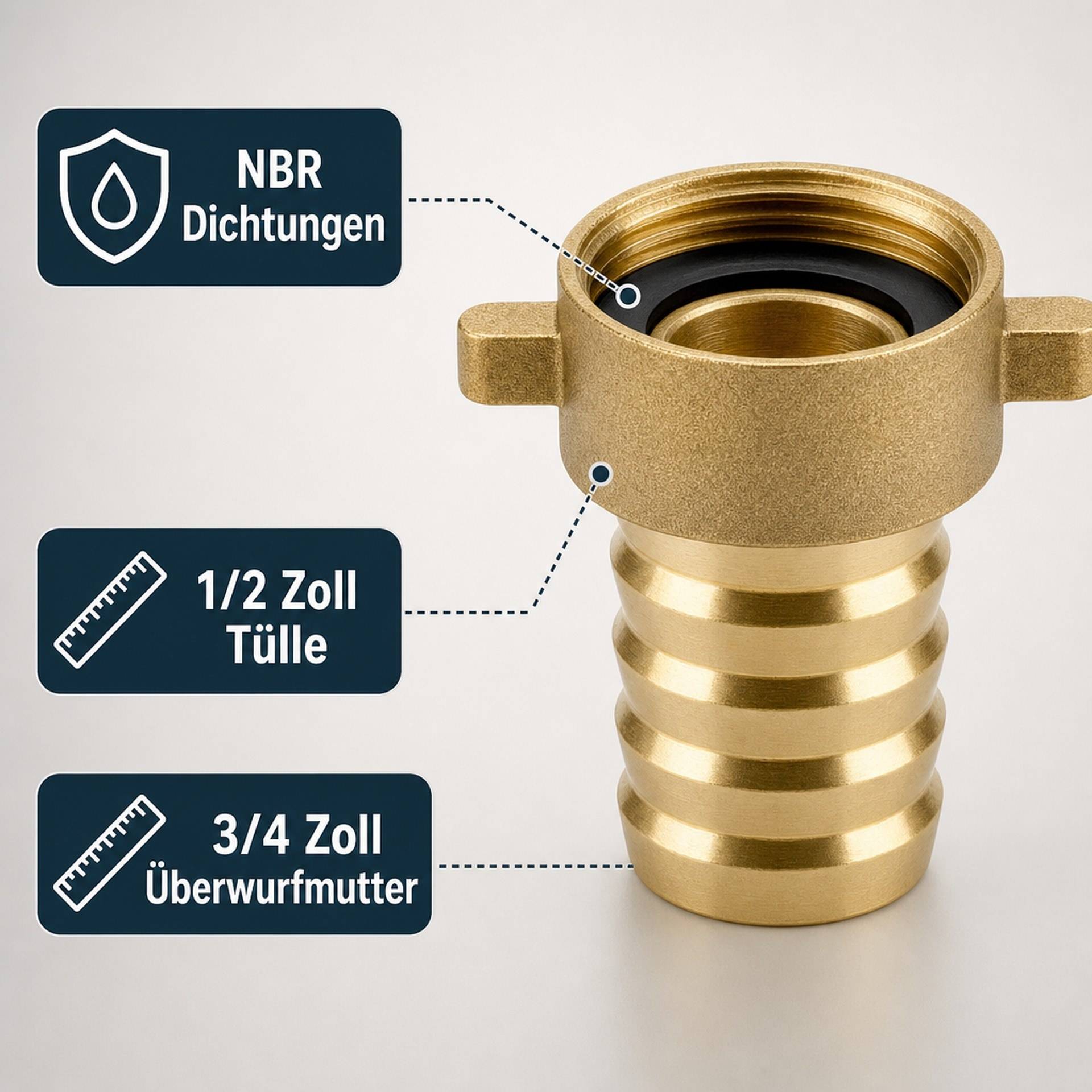 MS Schlauchverschraubung 1/2" Tülle / Überwurfmutter 3/4"-2