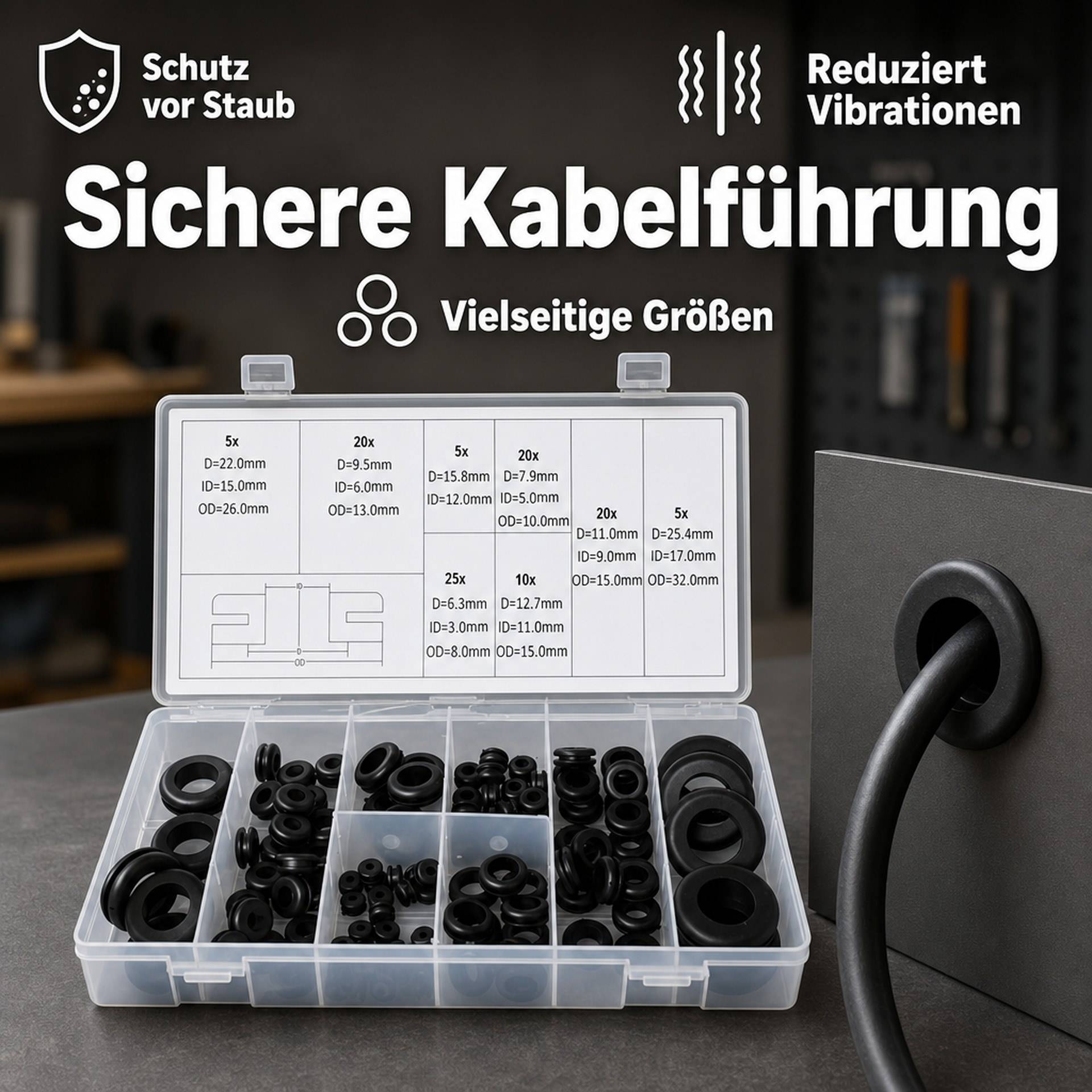 Westfalia Gummi Durchgangstüllen Set, 110 teilig-2