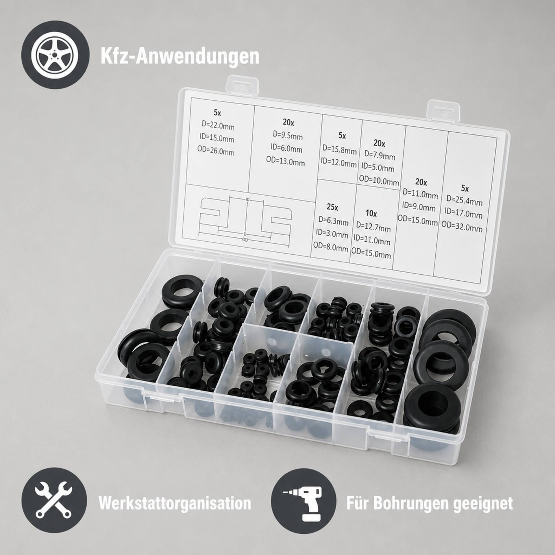 Westfalia Gummi Durchgangstüllen Set, 110 teilig-3