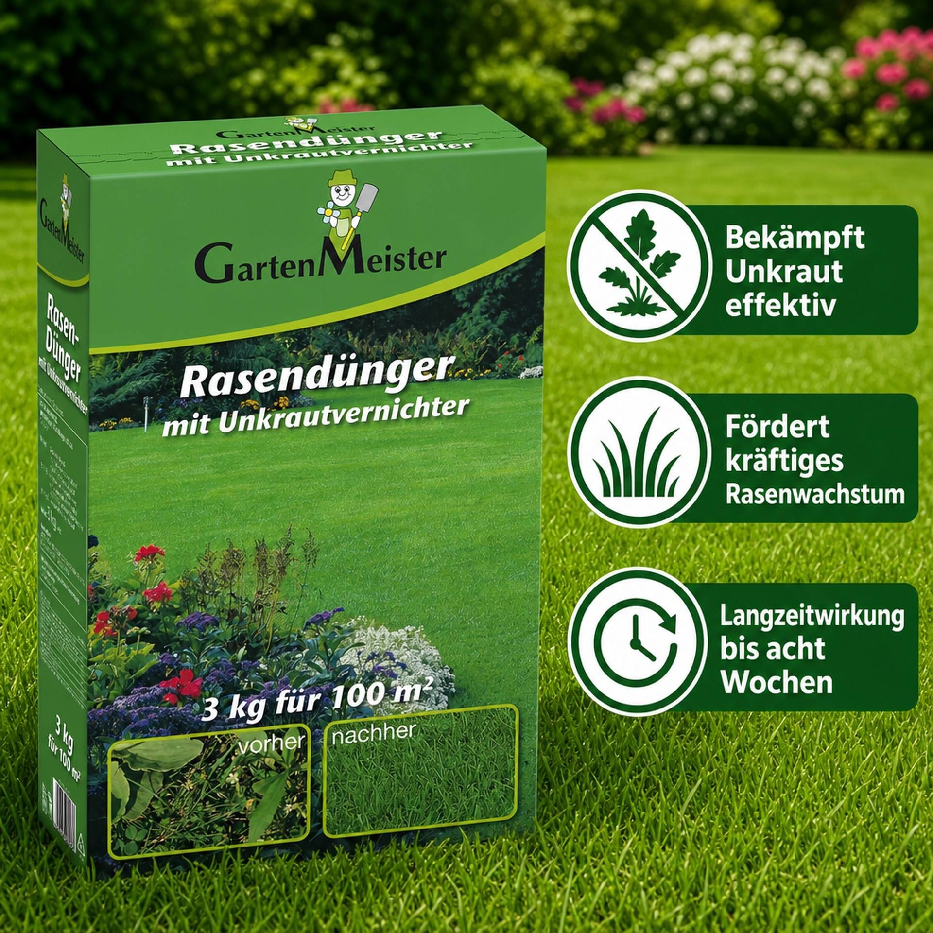Rasendünger mit Unkrautvernichter, 3 kg für ca. 110 m²-1