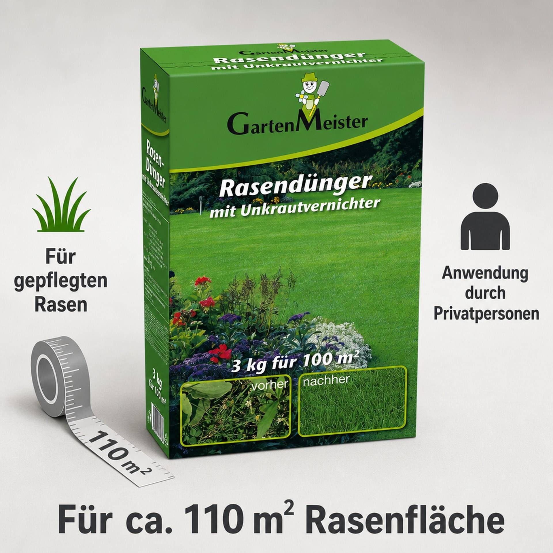 Rasendünger mit Unkrautvernichter, 3 kg für ca. 110 m²-2