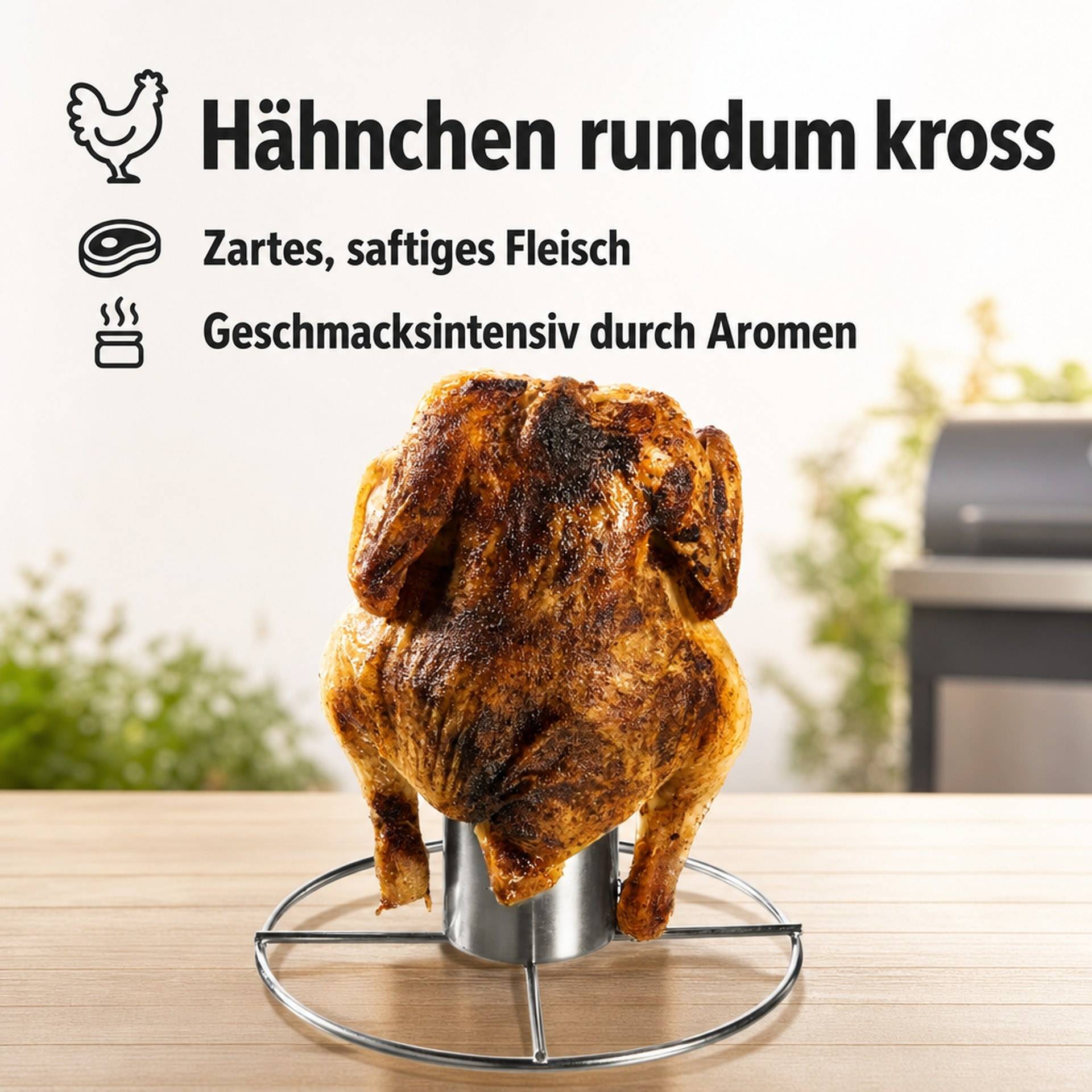 Grill-Hähnchenhalter mit Aromabehälter, Edelstahl-3