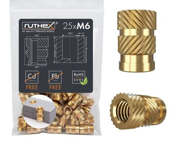 ruthex Gewindeeinsatz M6 (25 Stück), M6x12,7-1