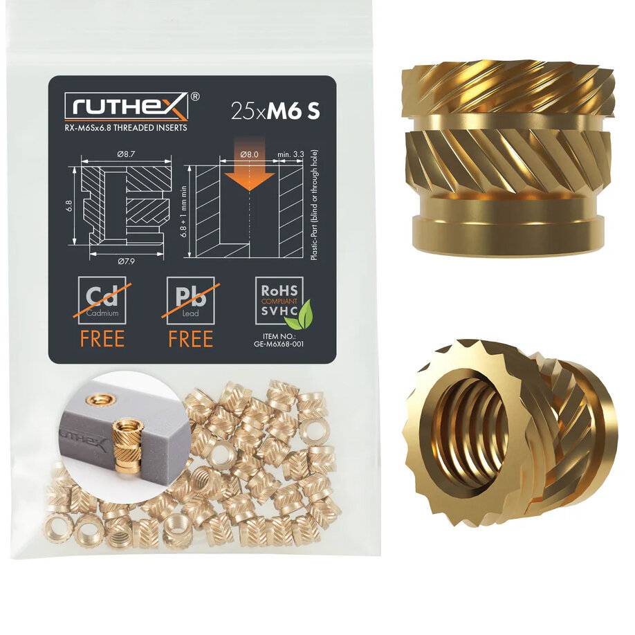 ruthex Gewindeeinsatz M6S (25 Stück), M6x6,8 (25 Stk)-1