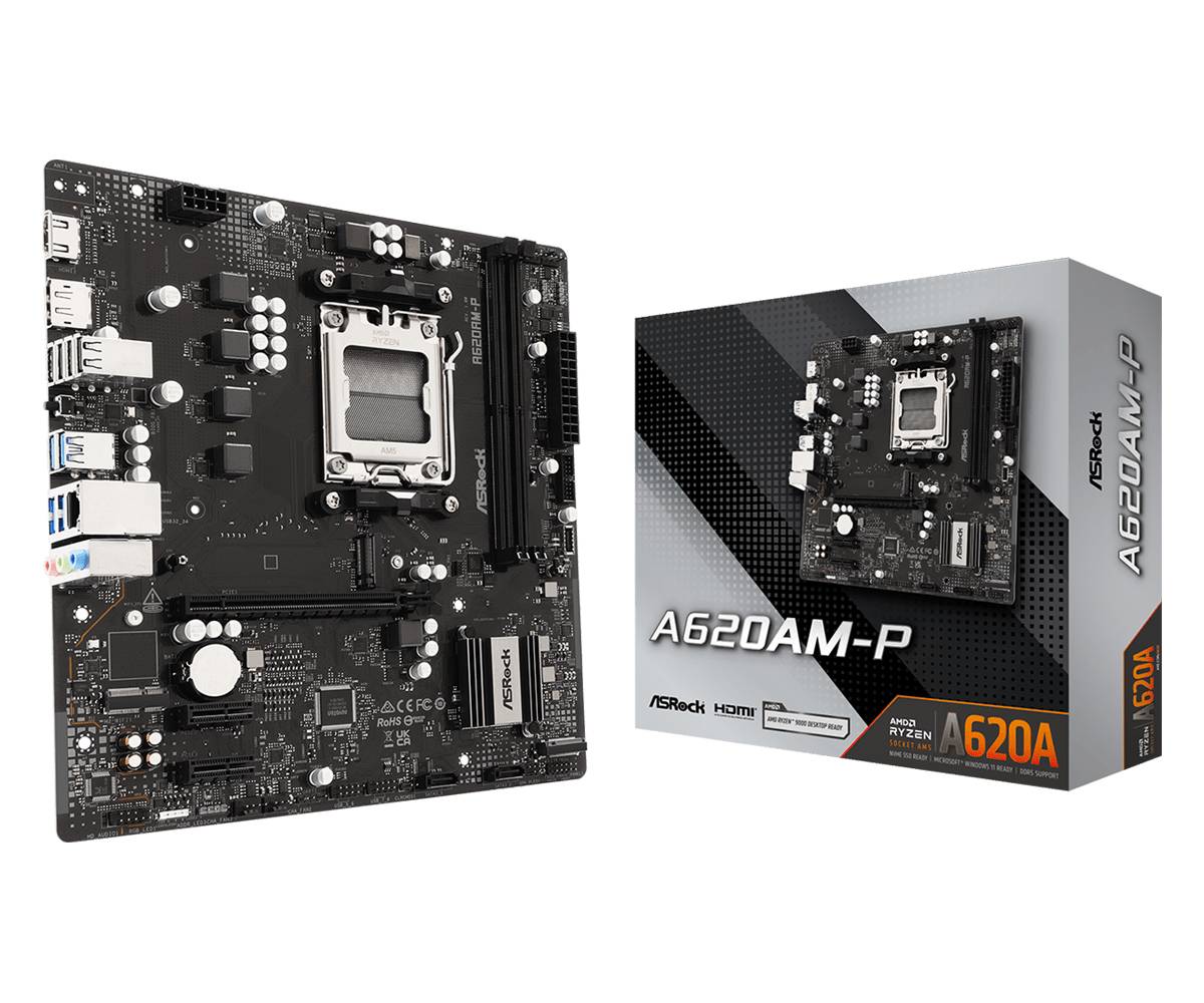 ASRock A620AM-P AMD A620A Sockel AM5 micro ATX - AMD Sockel AM5 (Ryzen Zen4) - Micro/Mini/Flex-ATX-0
