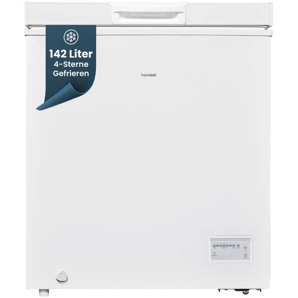 homeX FT1421-W Gefriertruhe, Tiefkühltruhe klein - 142 Liter Nutzinhalt, 4-Sterne Gefrieren, Kühltruhe, leise 38 dB