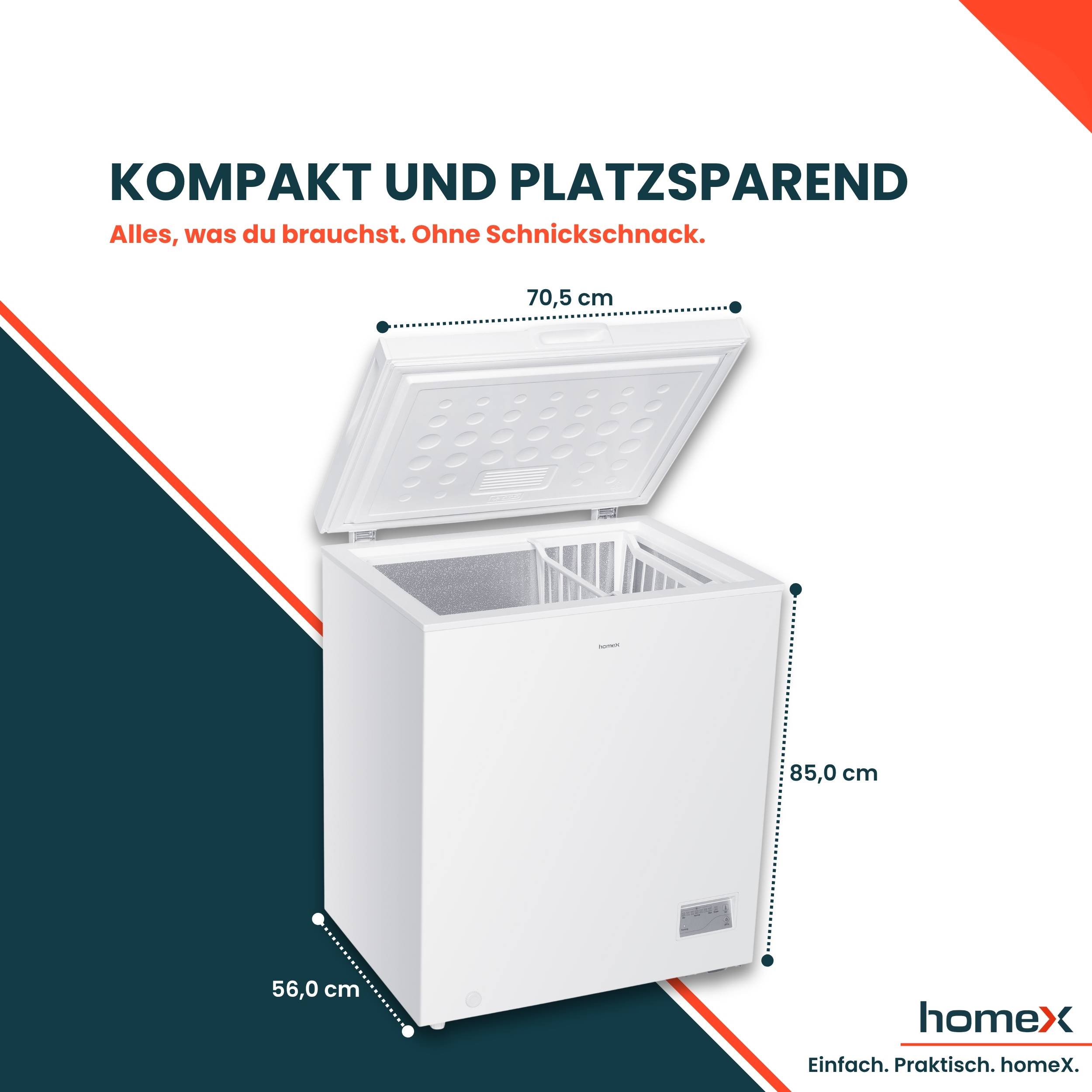 homeX FT1421-W Gefriertruhe, Tiefkühltruhe klein - 142 Liter Nutzinhalt, 4-Sterne Gefrieren, Kühltruhe, leise 38 dB-2