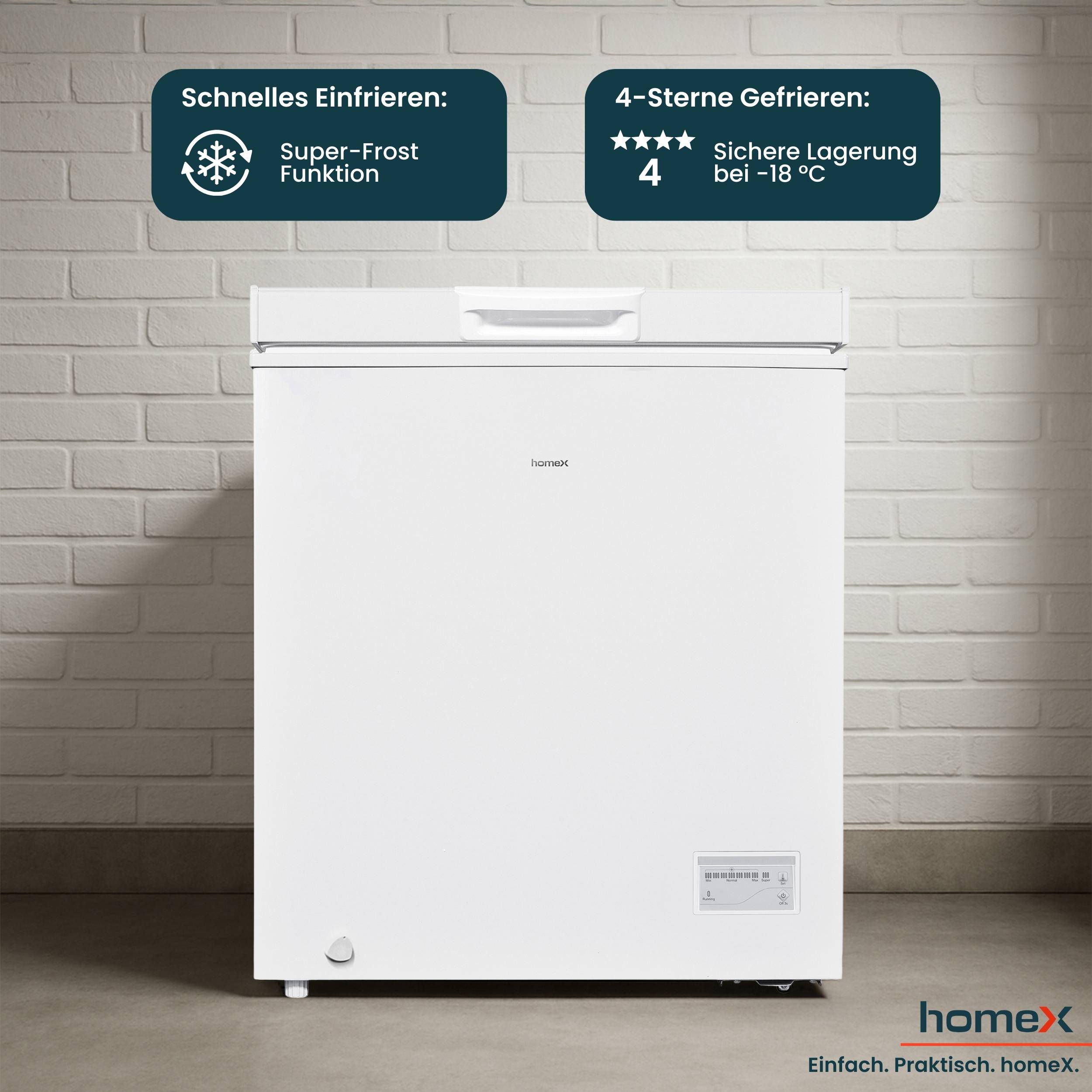 homeX FT1421-W Gefriertruhe, Tiefkühltruhe klein - 142 Liter Nutzinhalt, 4-Sterne Gefrieren, Kühltruhe, leise 38 dB-3