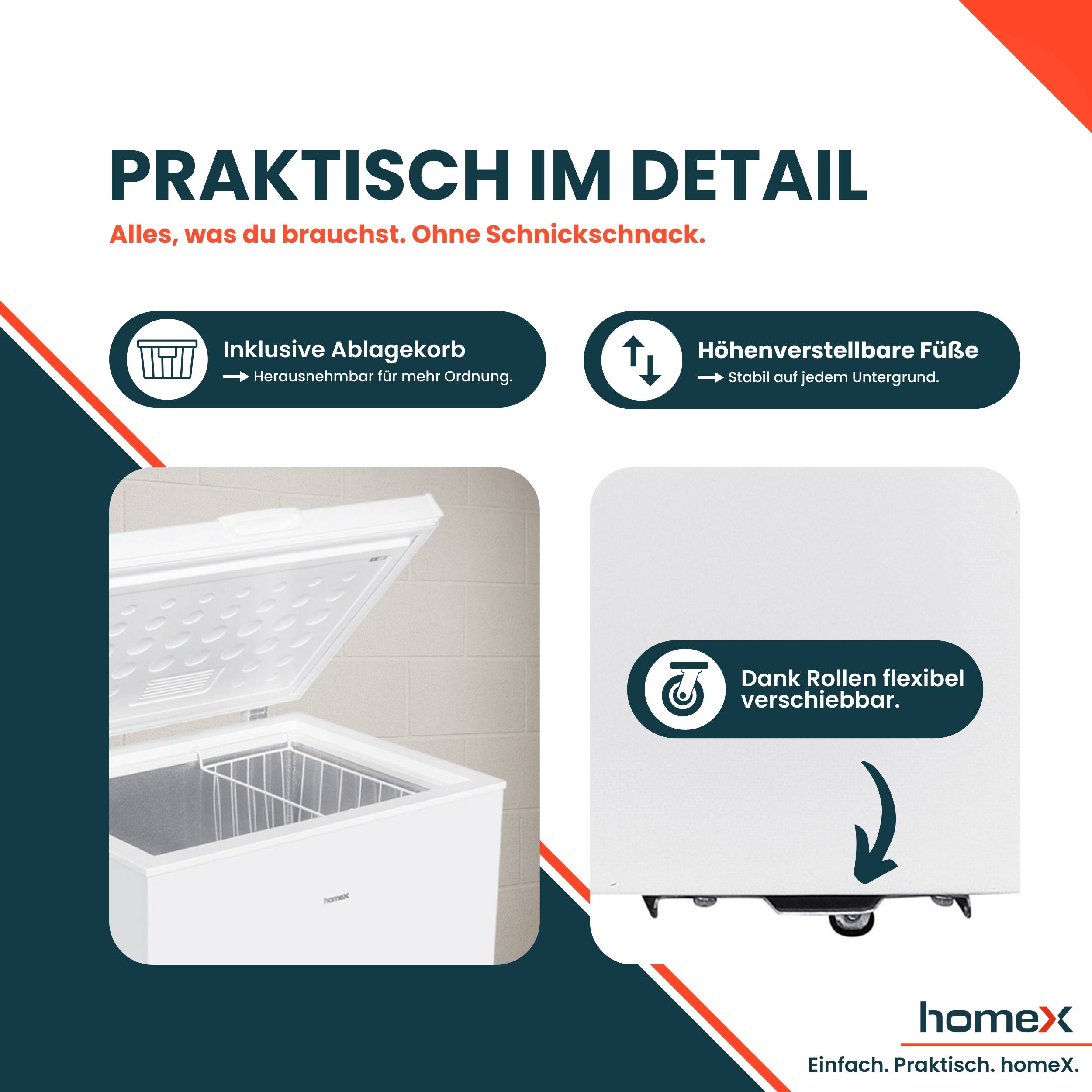 homeX FT1421-W Gefriertruhe, Tiefkühltruhe klein - 142 Liter Nutzinhalt, 4-Sterne Gefrieren, Kühltruhe, leise 38 dB-4