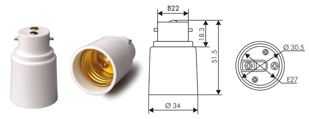 Symbolbild für Adapter für Lampenhalterung B22 zu E27 Weiß