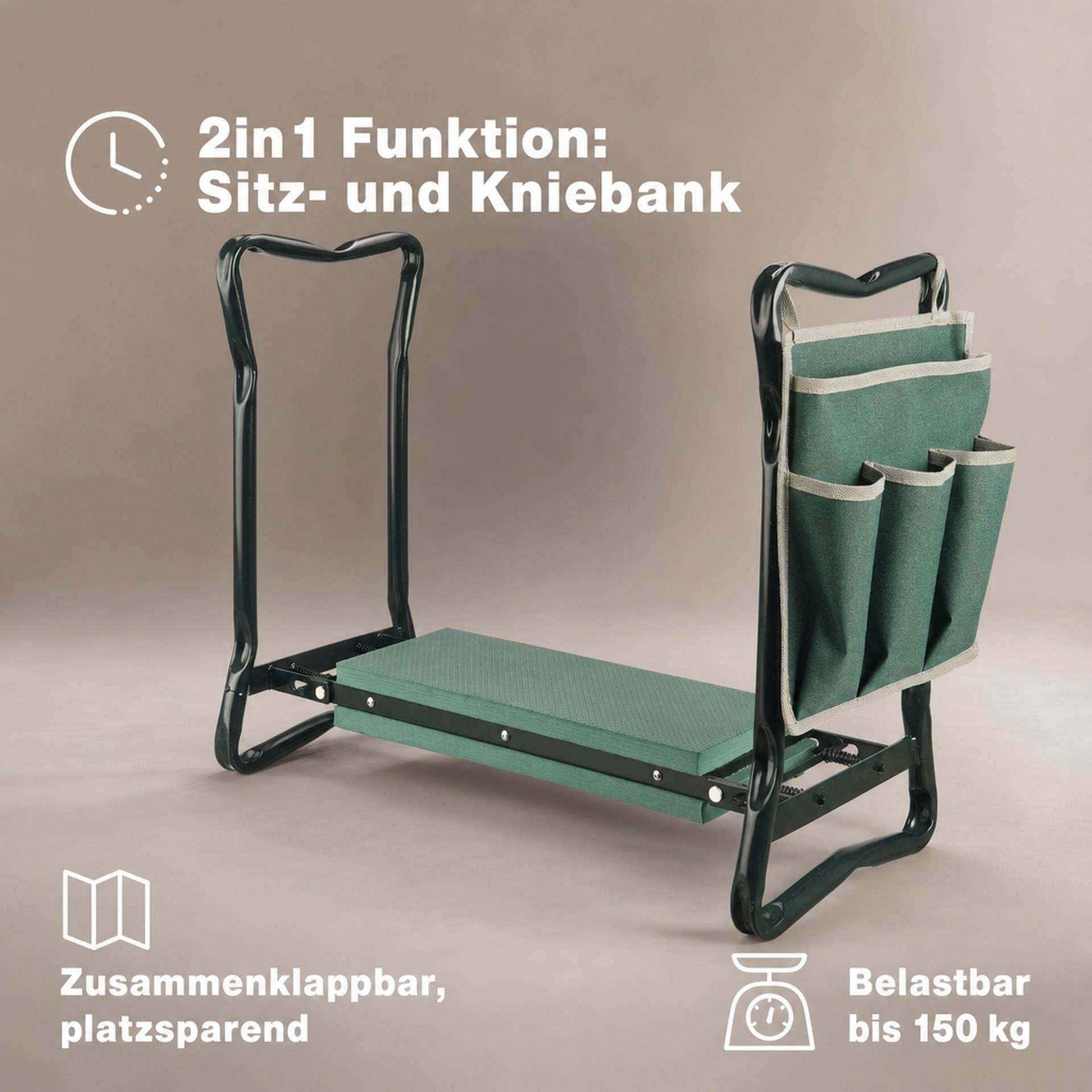 GartenMeister Sitz- und Kniebank 2 in 1 XXL, belastbar bis 150 kg, inklusive Werkzeugtasche-5