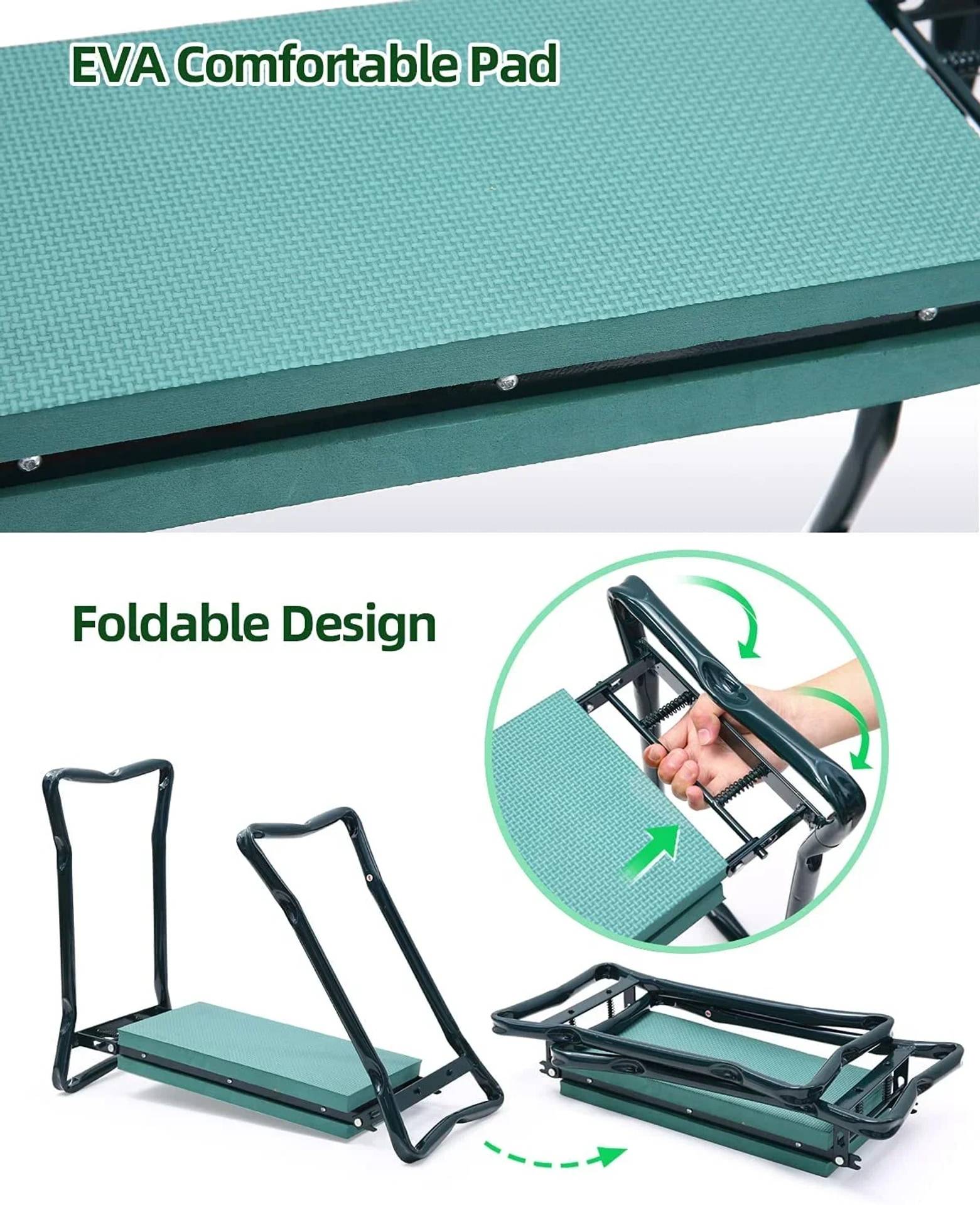 GartenMeister Sitz- und Kniebank 2 in 1 XXL, belastbar bis 150 kg, inklusive Werkzeugtasche-3
