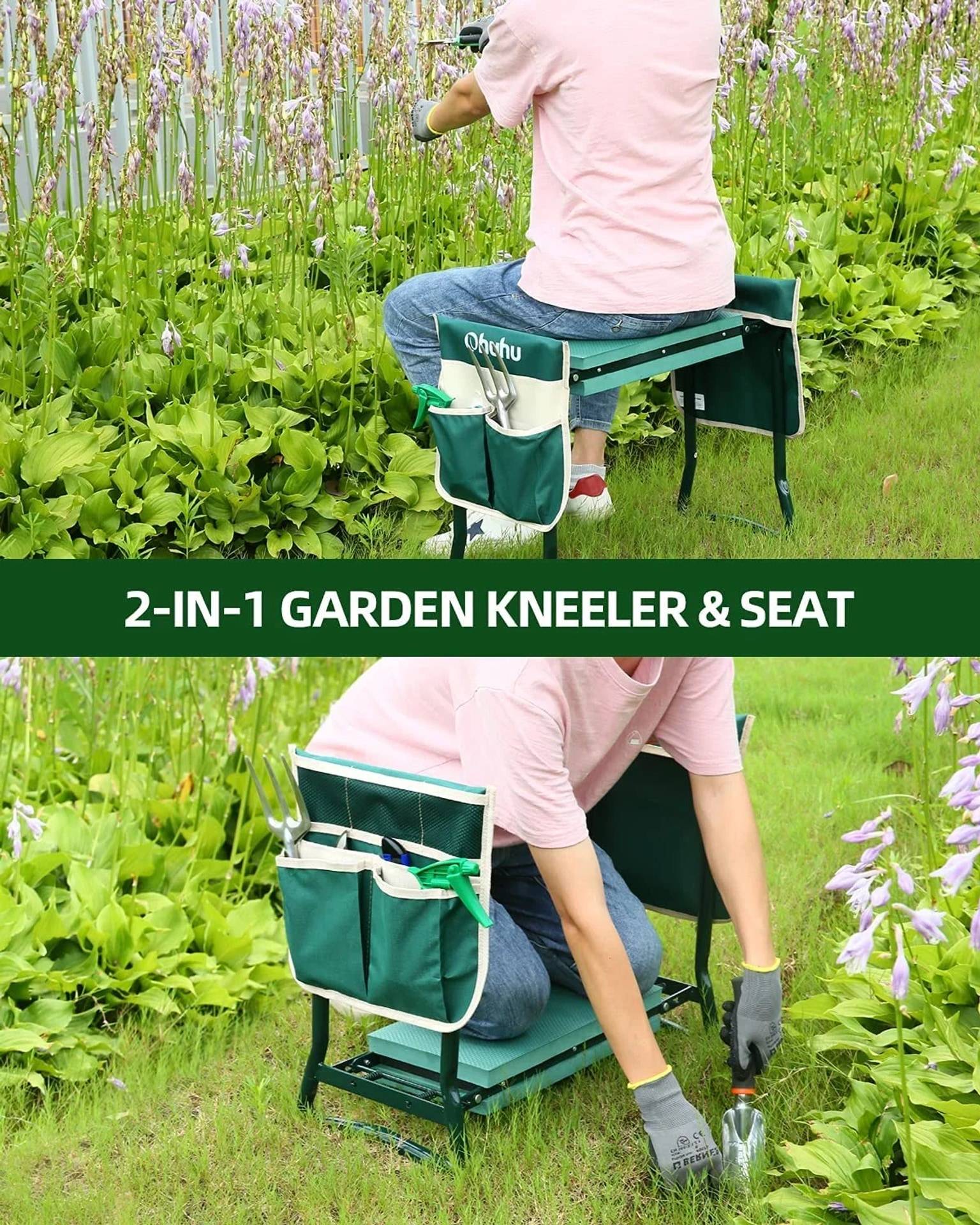 GartenMeister Sitz- und Kniebank 2 in 1 XXL, belastbar bis 150 kg, inklusive Werkzeugtasche-4