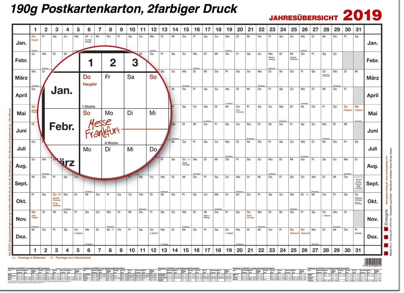 Jahresübersicht 140x80cm im Versandrohr Kalendarium 2027-2