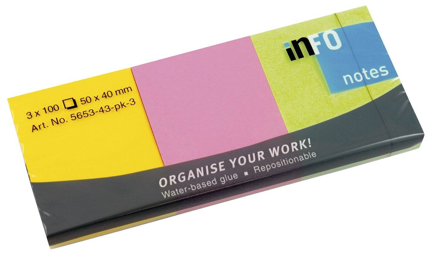 Haftnotizblock - 50 x 40 mm, 3x 100 Blatt,-0
