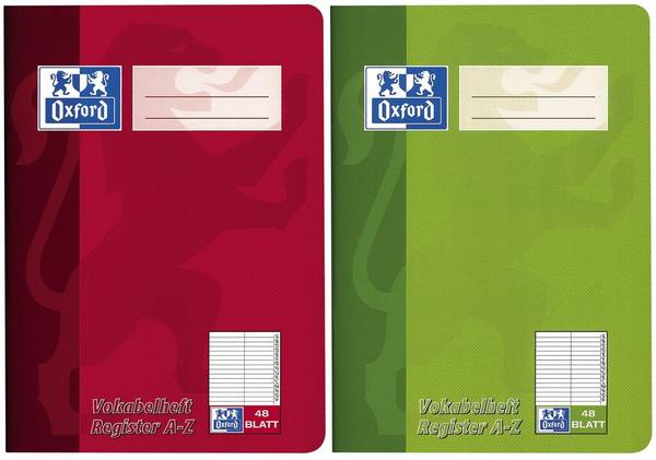 Vokabelheft - A5, 48 Blatt, liniert, Mittelstrich mit Register