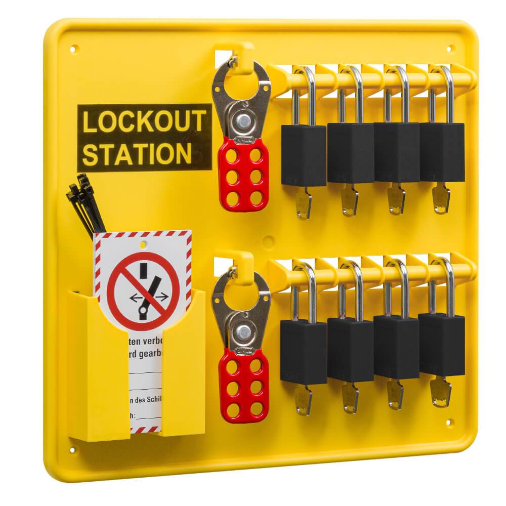 Lockout-Station Komplett-Set Typ 2-XL, mit 8 Schlössern, schwarz, 34 x 36 cm-1