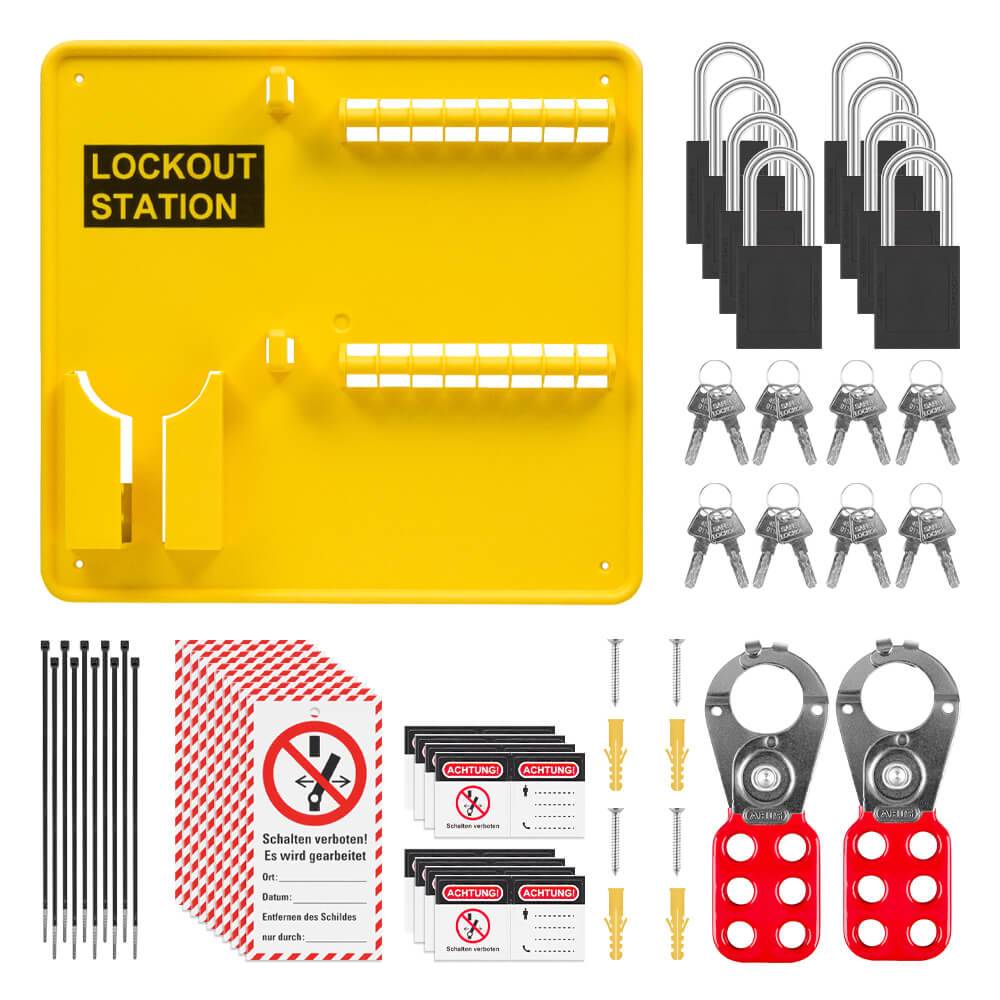 Lockout-Station Komplett-Set Typ 2-XL, mit 8 Schlössern, schwarz, 34 x 36 cm-3