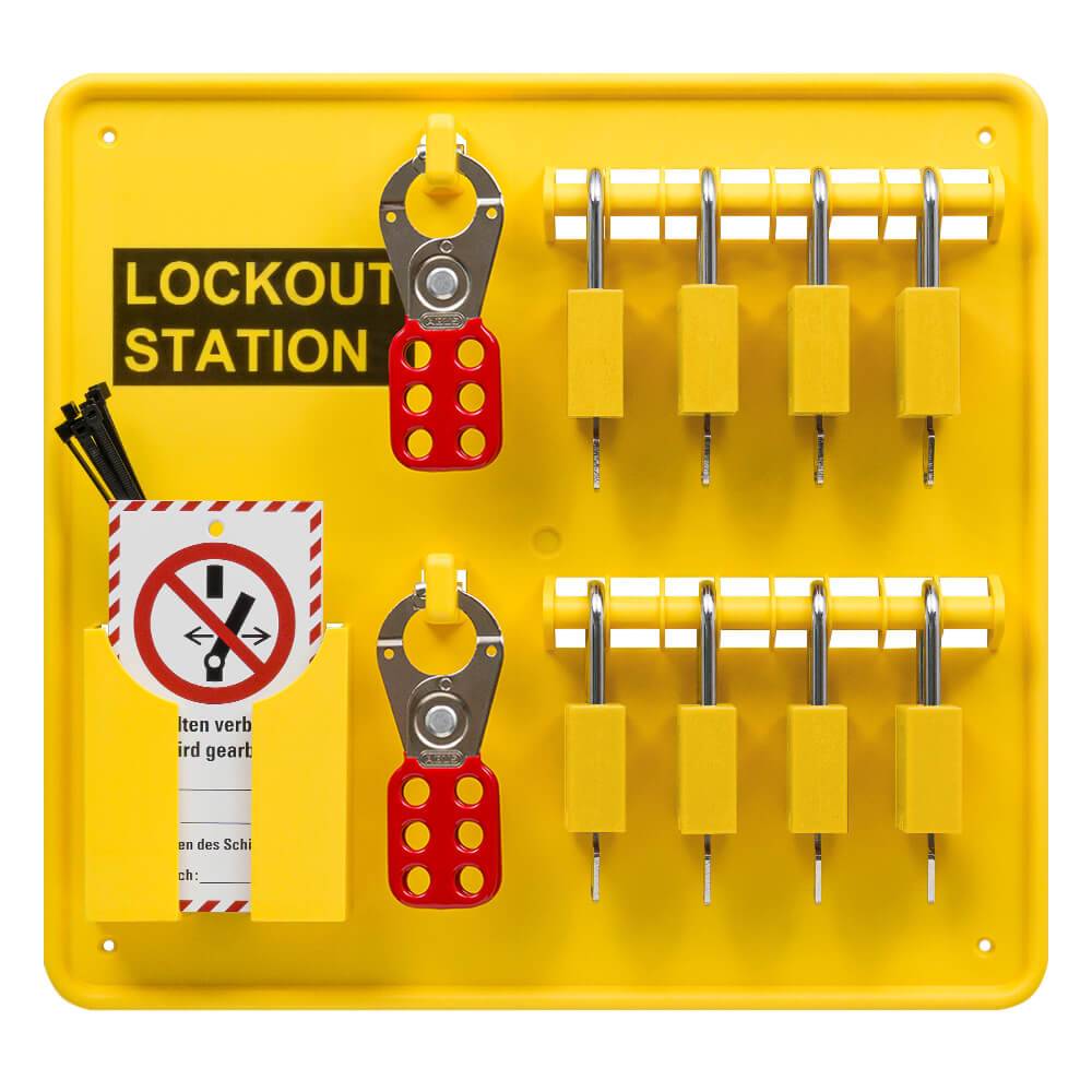 Lockout-Station Komplett-Set Typ 2-XL, mit 8 Schlössern, gelb, 34 x 36 cm-0