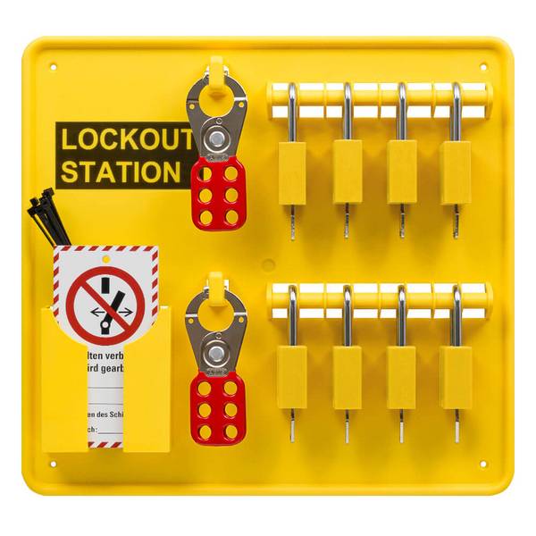 Lockout-Station Komplett-Set Typ 2-XL, mit 8 Schlössern, gelb, 34 x 36 cm